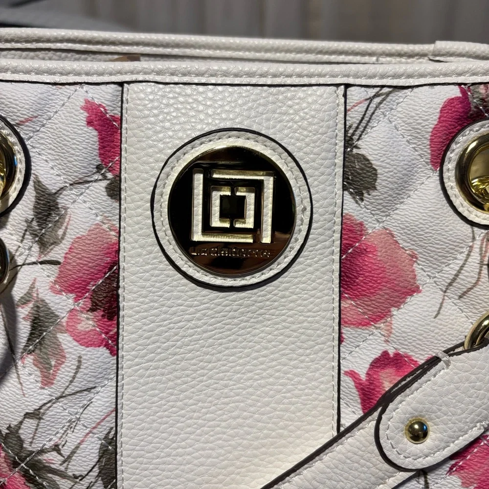 Liz Claiborne Rose Print Floral Shoulder Bag in White and Pink